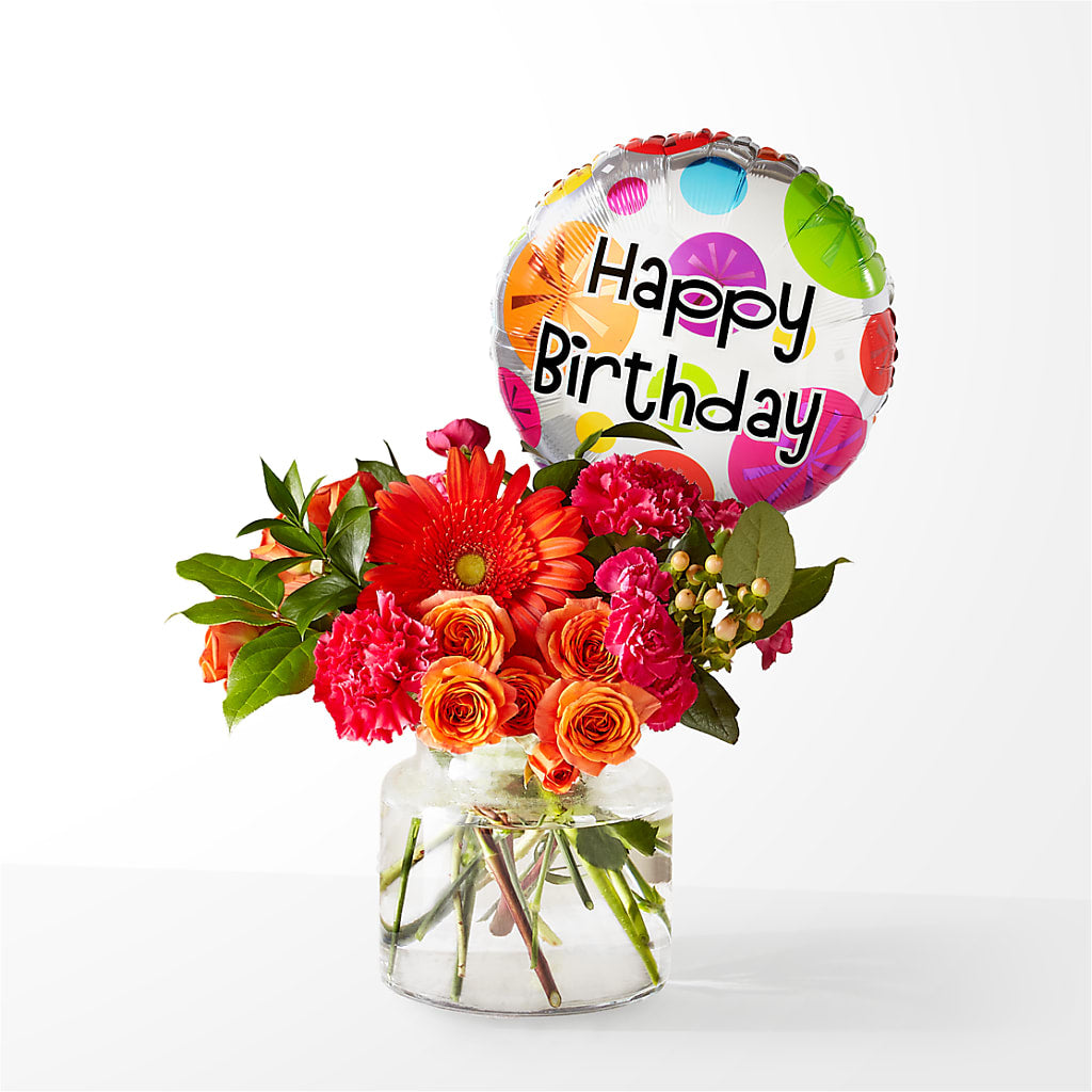 Fiesta Bouquet with Birthday Balloon – Bloomtopia, New Bedford MA