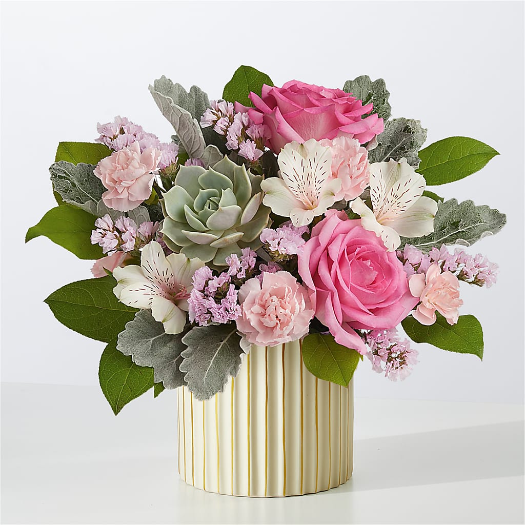 Dusty Rose Bouquet with Ivory Vase – Bloomtopia, New Bedford MA