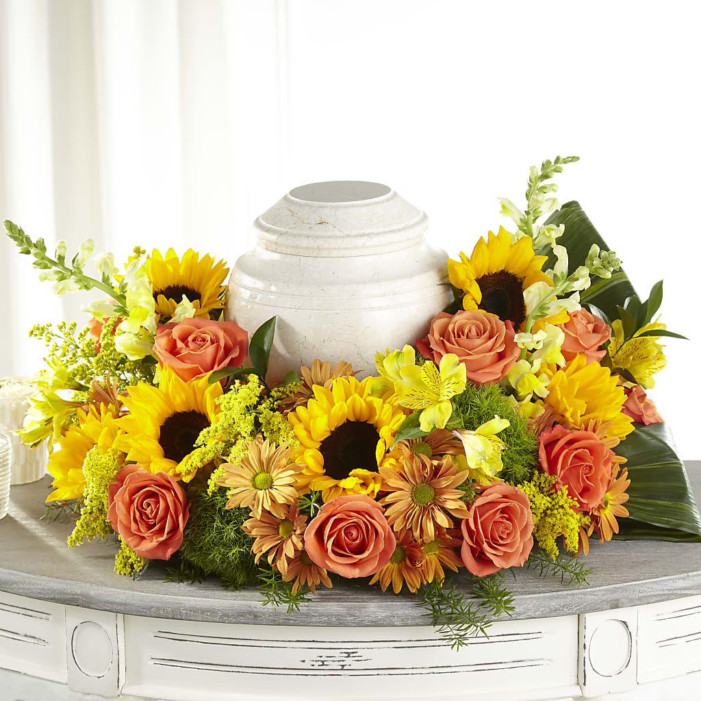 Faithful Sunflower Cremation Adornment – Bloomtopia, New Bedford MA