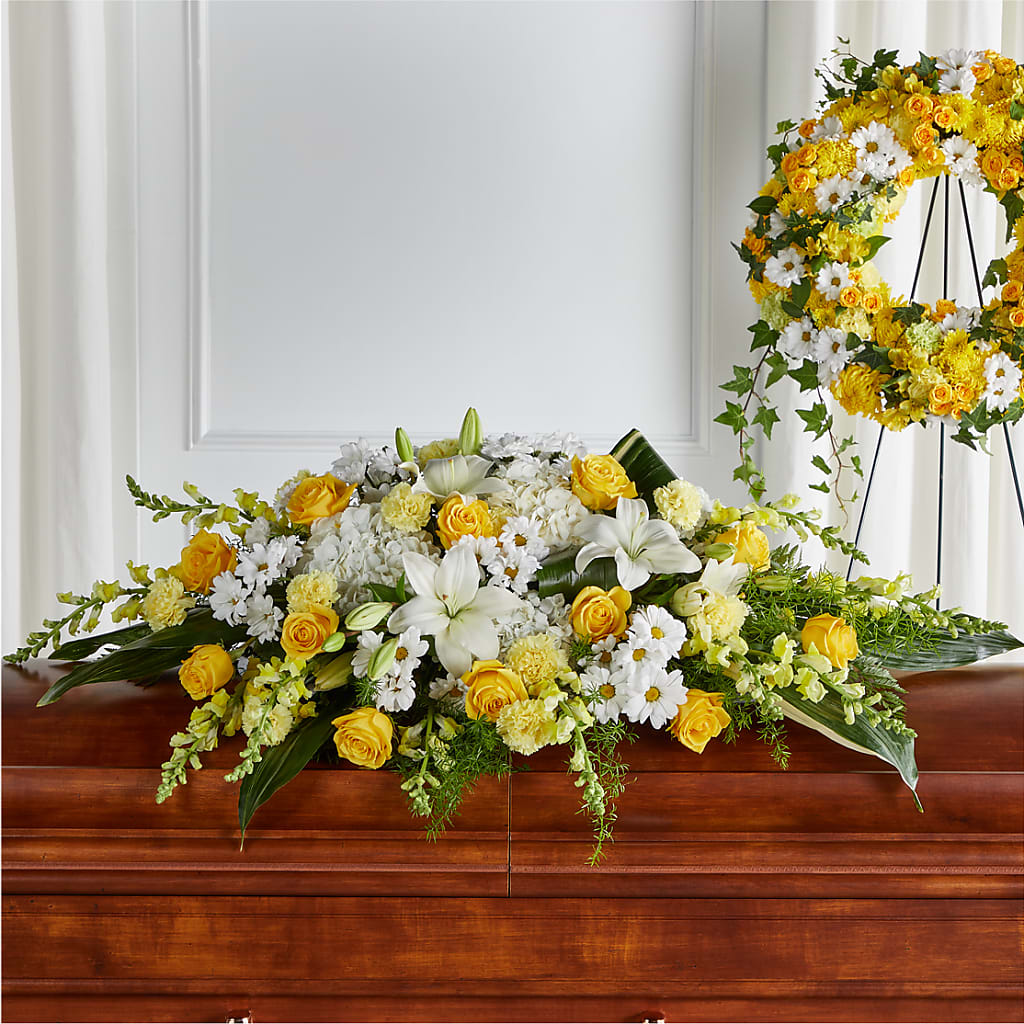 Golden Harmony Casket Spray – Bloomtopia, New Bedford MA