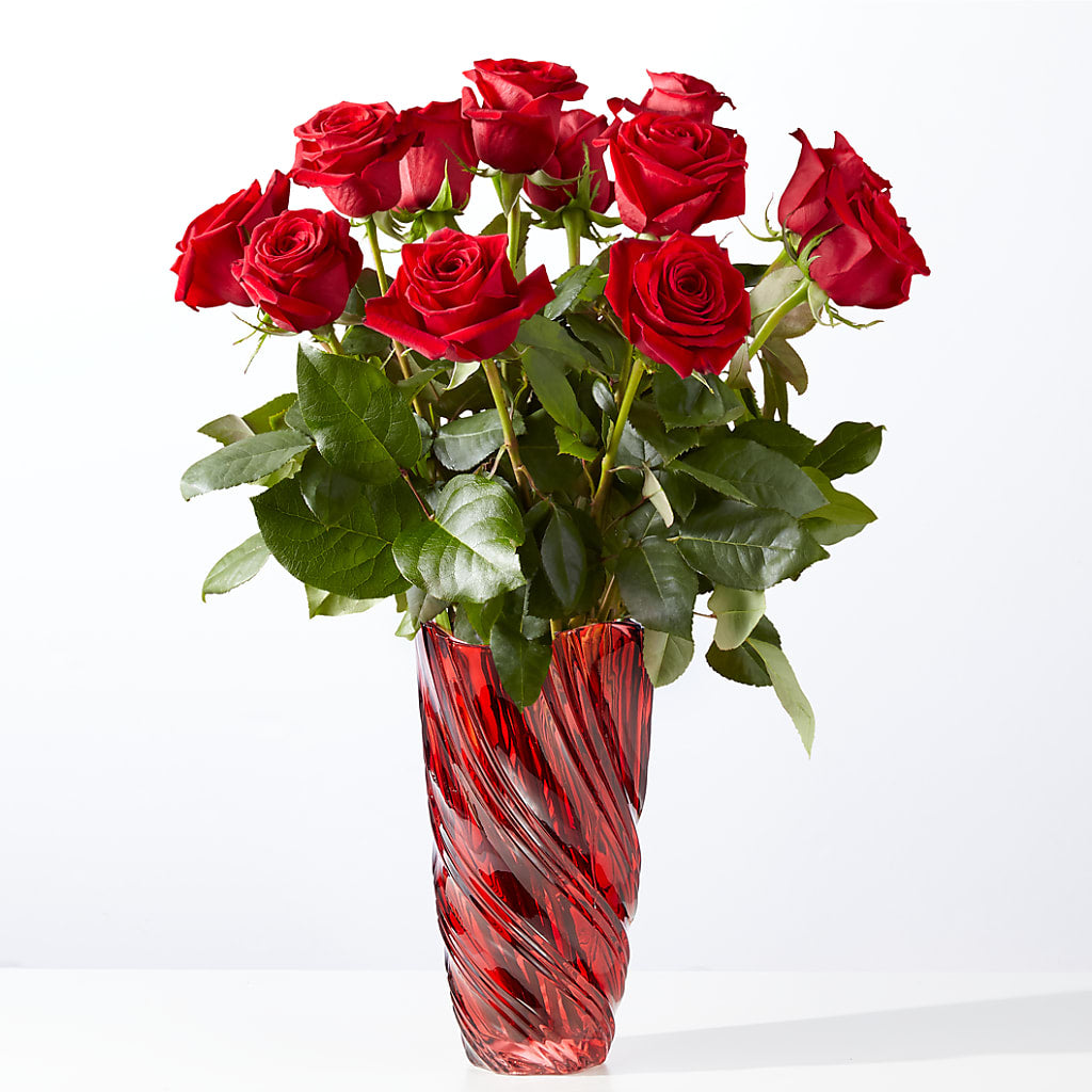 Classic Love Red Rose Bouquet with Luxe Swirl Vase – Bloomtopia, New Bedford MA