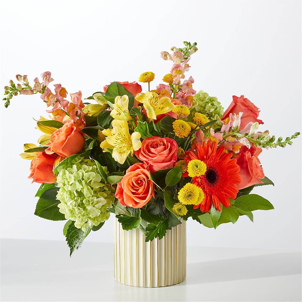 Autumn Sunshine Bouquet with Ivory Vase – Bloomtopia, New Bedford MA
