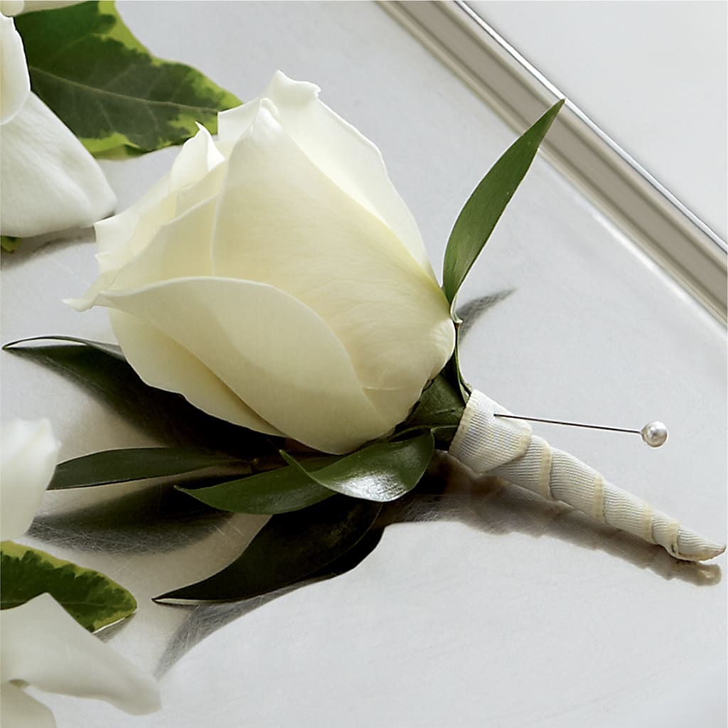 White Rose Boutonniere – Bloomtopia, New Bedford MA