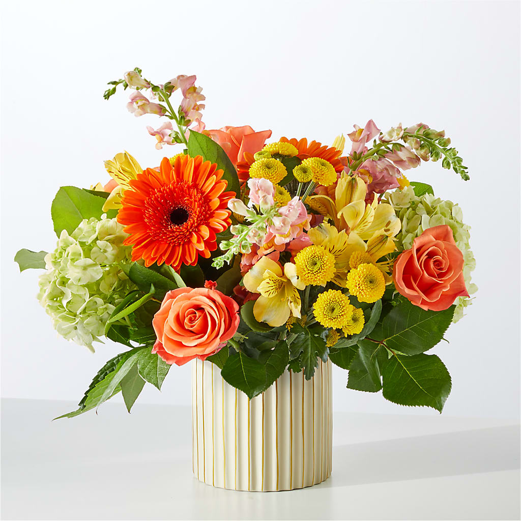 Autumn Sunshine Bouquet with Ivory Vase –  Bloomtopia, New Bedford MA