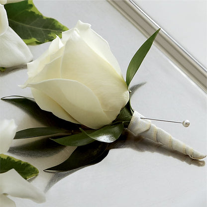 White Rose Boutonniere –  Bloomtopia, New Bedford MA